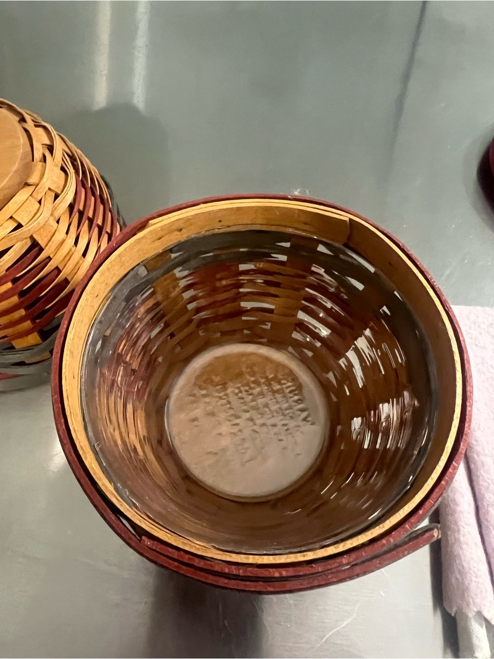 2 Longaberger Baskets, Protectors, Wood Lids and Extra Lid Handles - Picture 3 of 5